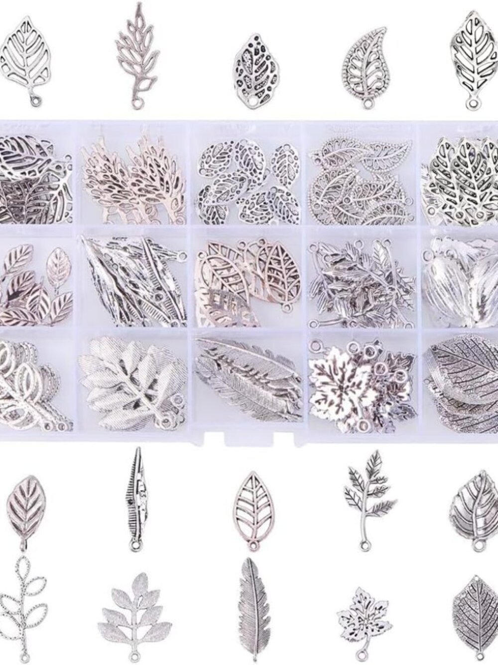 150pcs Tibetan Tree Leaf Charms, 15 Style Fall Leaf Pendants Plant Charms Filigr